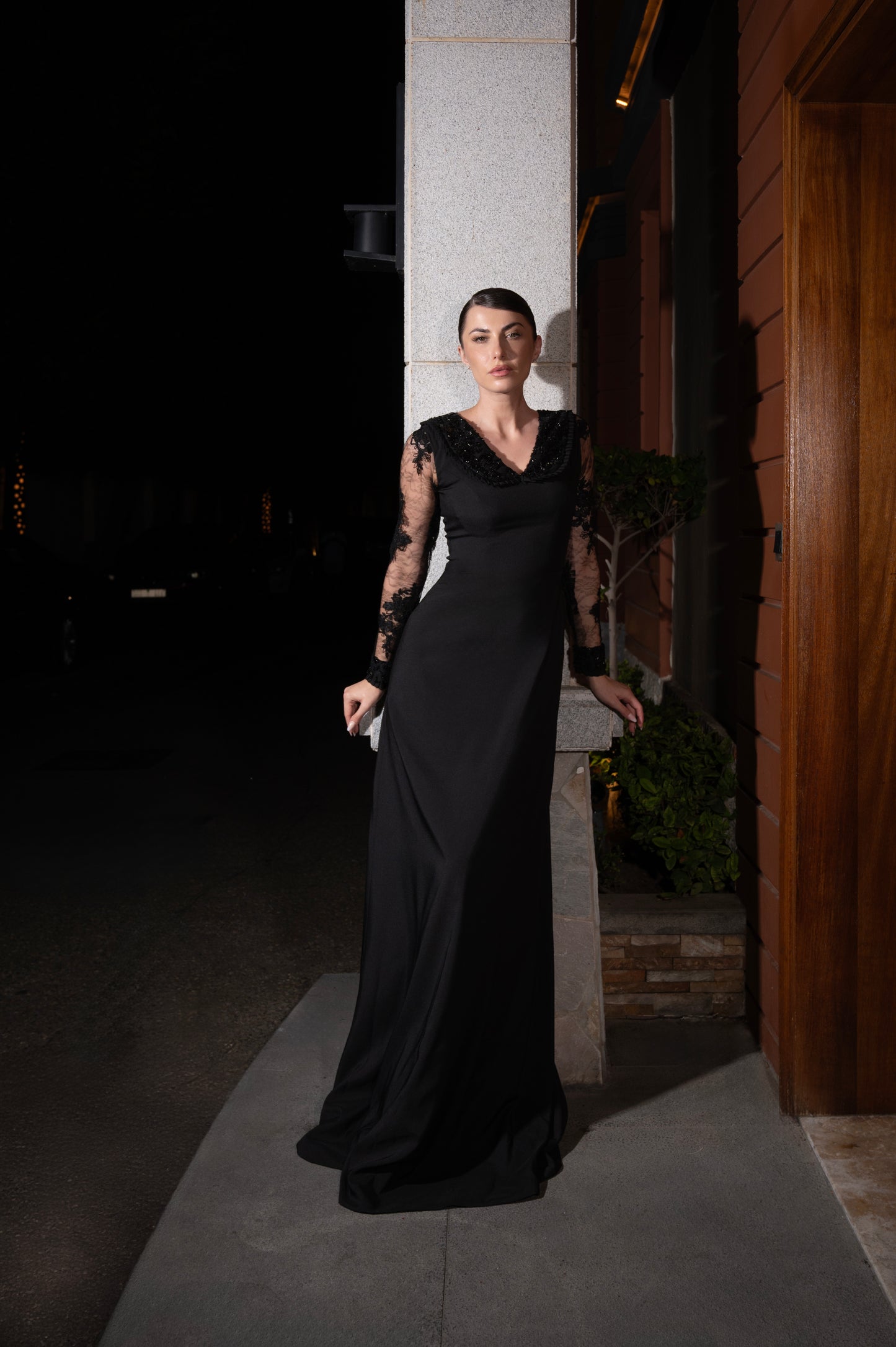 Black Lace Sleeve Dress