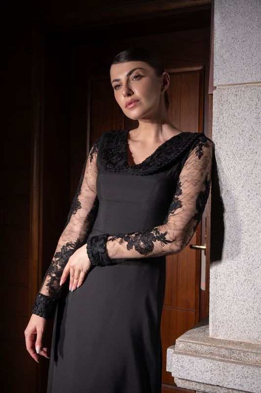 Black Lace Sleeve Dress