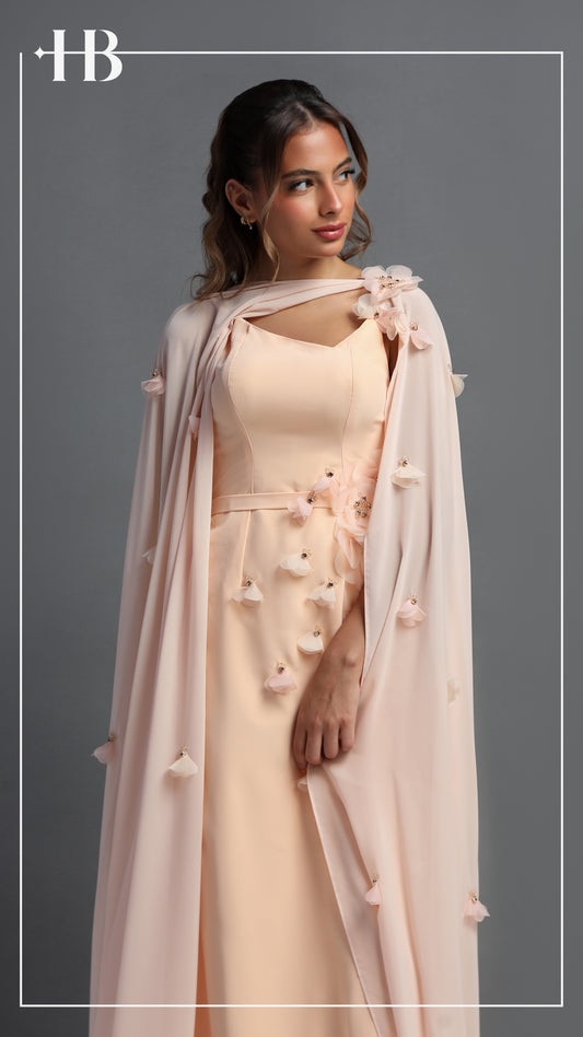 Peach Two-Piece Dress with Cape