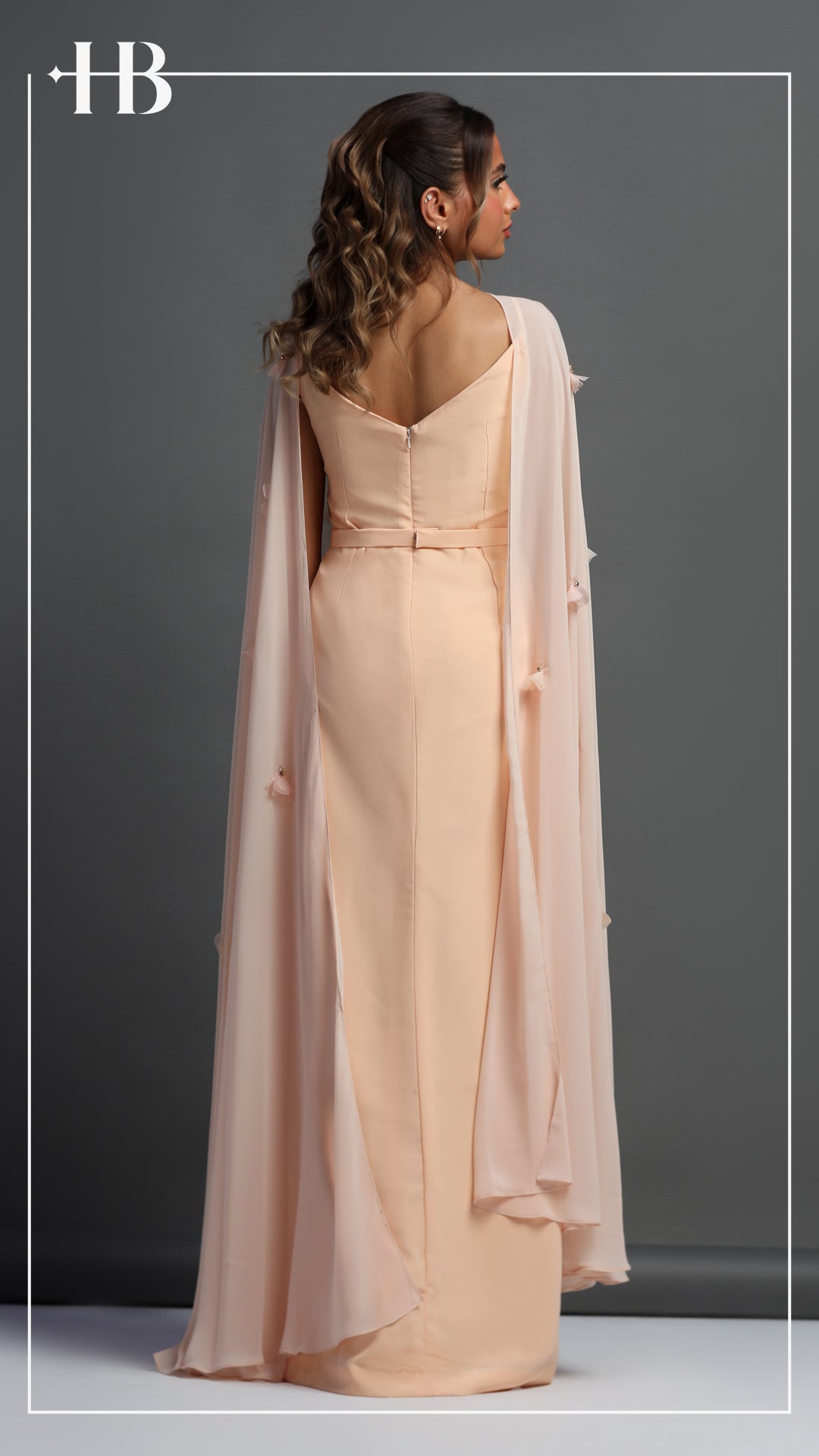 Peach Two-Piece Dress with Cape