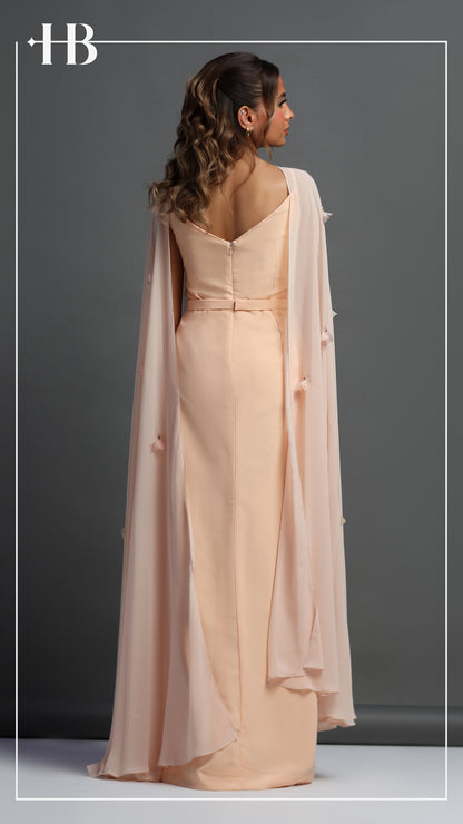 Peach Two-Piece Dress with Cape