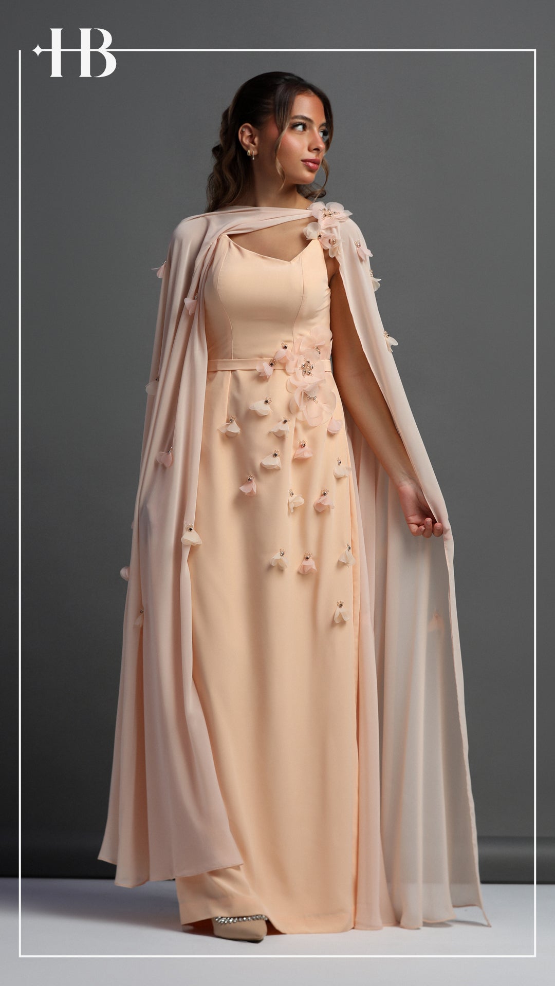 Peach Two-Piece Dress with Cape